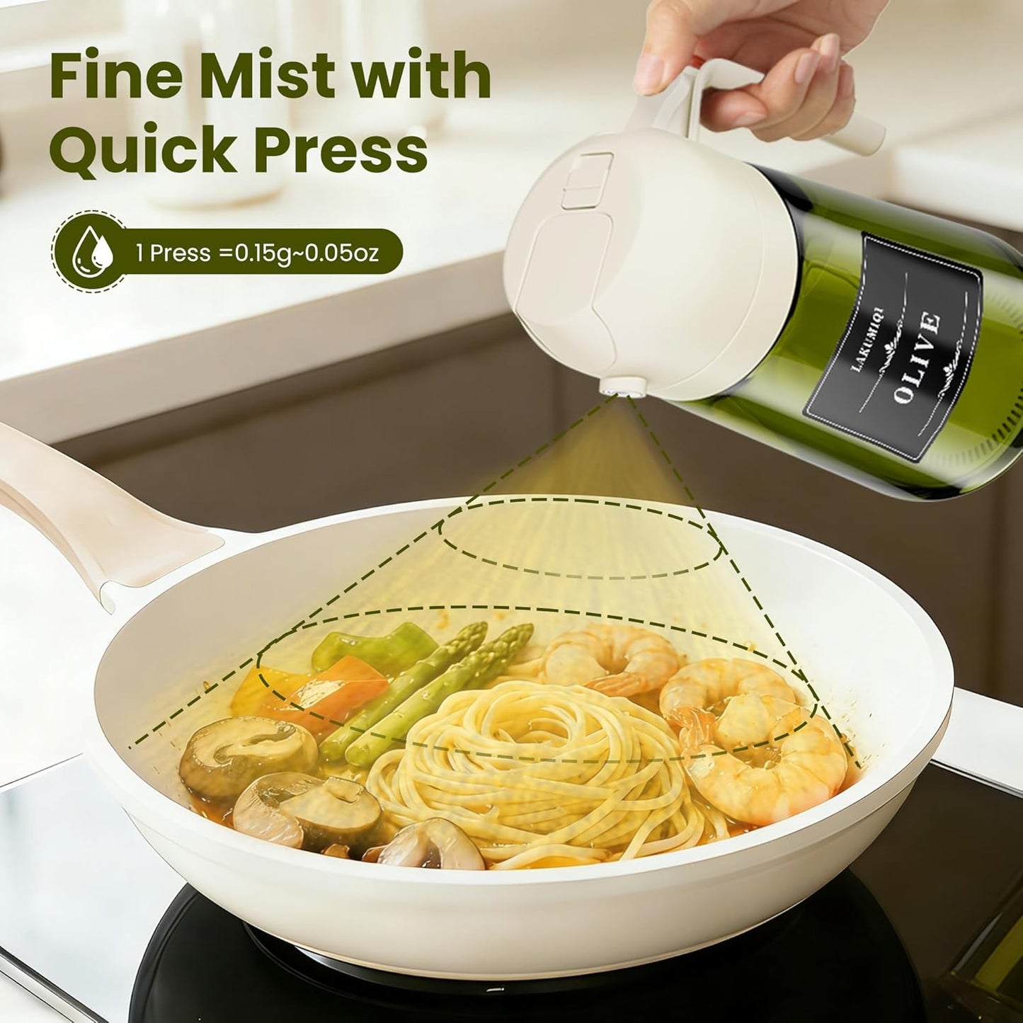LAKUMIQI 2-in-1 Olive Oil Sprayer for Air Fryer – 16oz Glass Oil Dispenser & Cooking Oil Mister – Spray & Pour Bottle, Non-Aerosol, Leak-Resistant, for Salad, BBQ, Kitchen