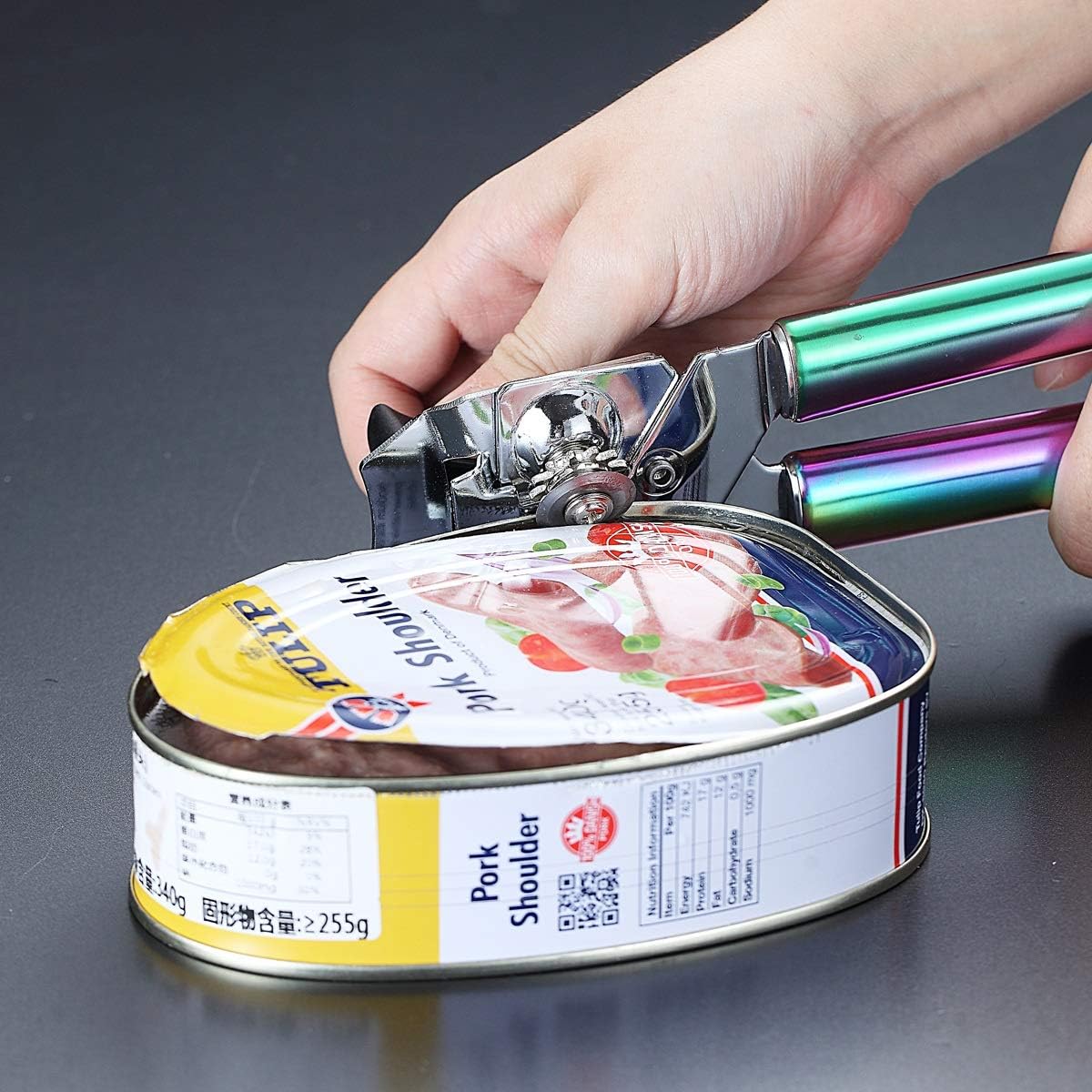 Berglander Can Opener, Stainless Steel Rainbow Handle, Titainium Colorful Plating Handle Hand Held, Smooth Edge Manual Can Opener, Heavy Duty (Rainbow)