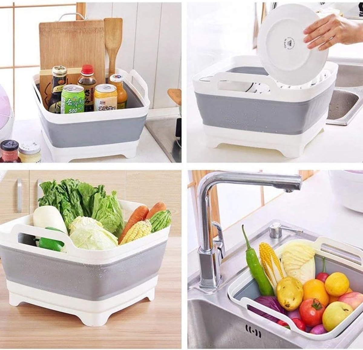 9L (2.4Gal) Dish Basin Collapsible with Drain Plug , Space Saveing Kitchen Storage Tray Dish Wash Basin, Portable Dish Tub, Foldable Dishpan for Camping ,RV,Green