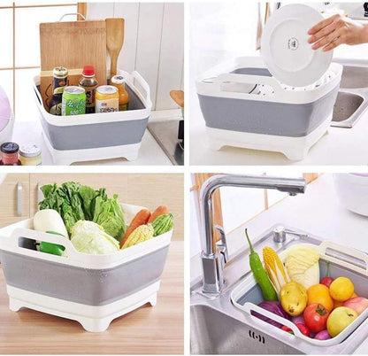 9L (2.4Gal) Dish Basin Collapsible with Drain Plug , Space Saveing Kitchen Storage Tray Dish Wash Basin, Portable Dish Tub, Foldable Dishpan for Camping ,RV,Green