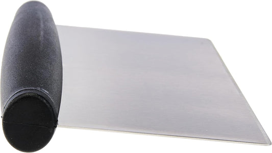 Amazon Basics Multi-Purpose Bench Scraper, Stainless Steel Dough Cutter with Measurement Marks, Dishwasher Safe, Non-slip Contoured Grip, 6", Black, Silver
