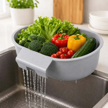 Kitchen Sink Strainer Basket with Handle – Over Sink Colander for Rinsing Fruits Vegetables Draining Pasta Defrosting Food Air Drying Dishes – BPA-Free Dishwasher Safe – Blue 9.5"×6.5"×3.9"