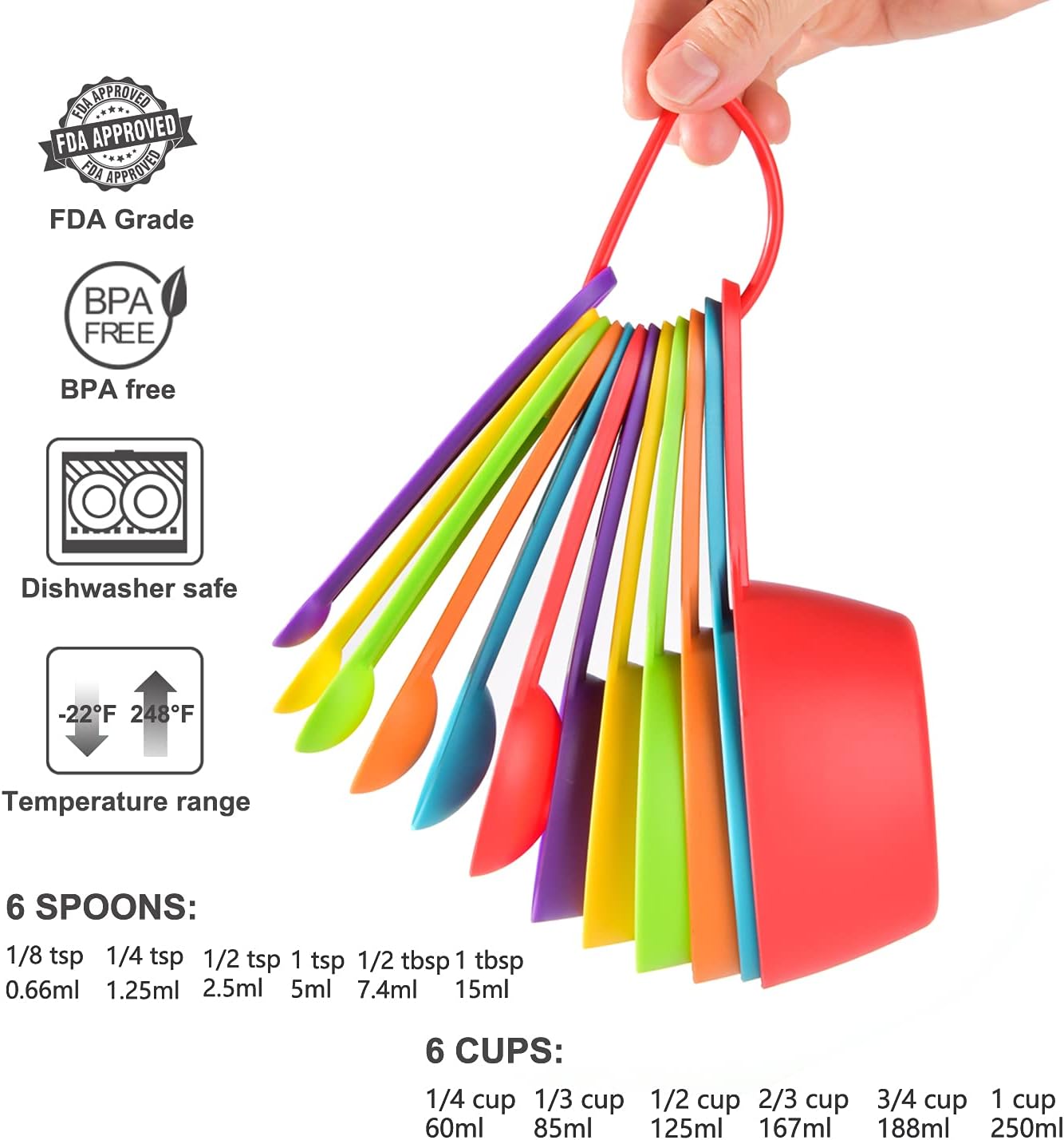 Measuring cups and spoons set of 12, Plastic Colorful Measuring Cups Meausuring Spoons Stackable for Measuring Dry and Liquid Ingredients Great for Baking and Cooking(Random Color)