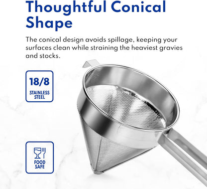 New Star Foodservice 537478 18/8 Stainless Steel China Cap Strainer (7-Inch, Fine Mesh)