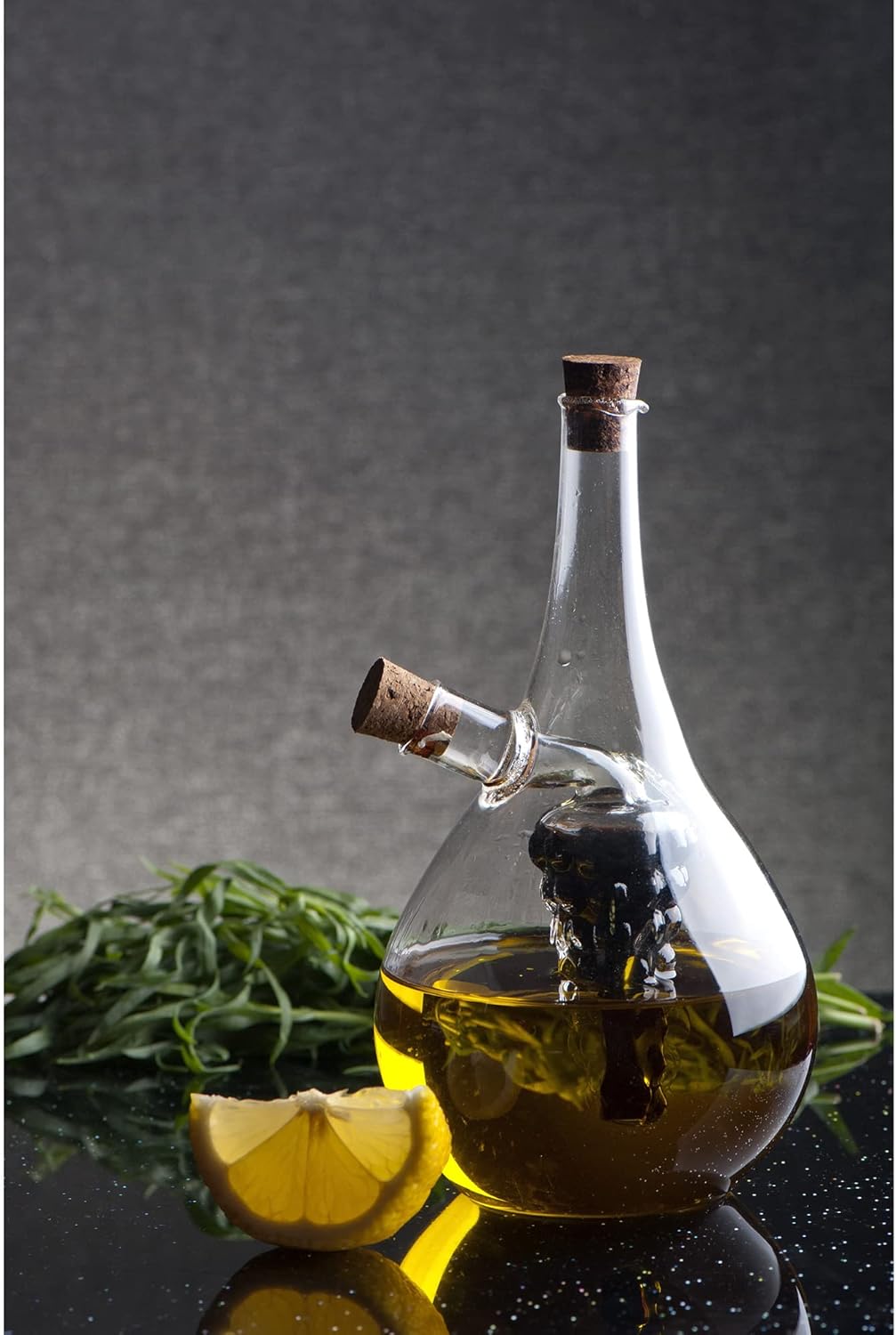 Fox Run 7050 Run Grape Motif Oil and Vinegar Cruet Dispenser Bottle, Clear Borosilicate Glass