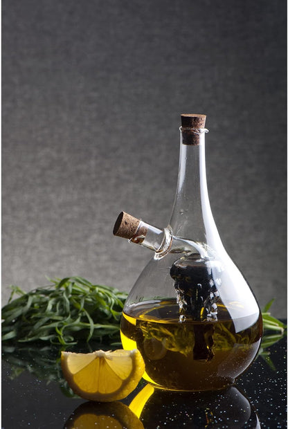 Fox Run 7050 Run Grape Motif Oil and Vinegar Cruet Dispenser Bottle, Clear Borosilicate Glass