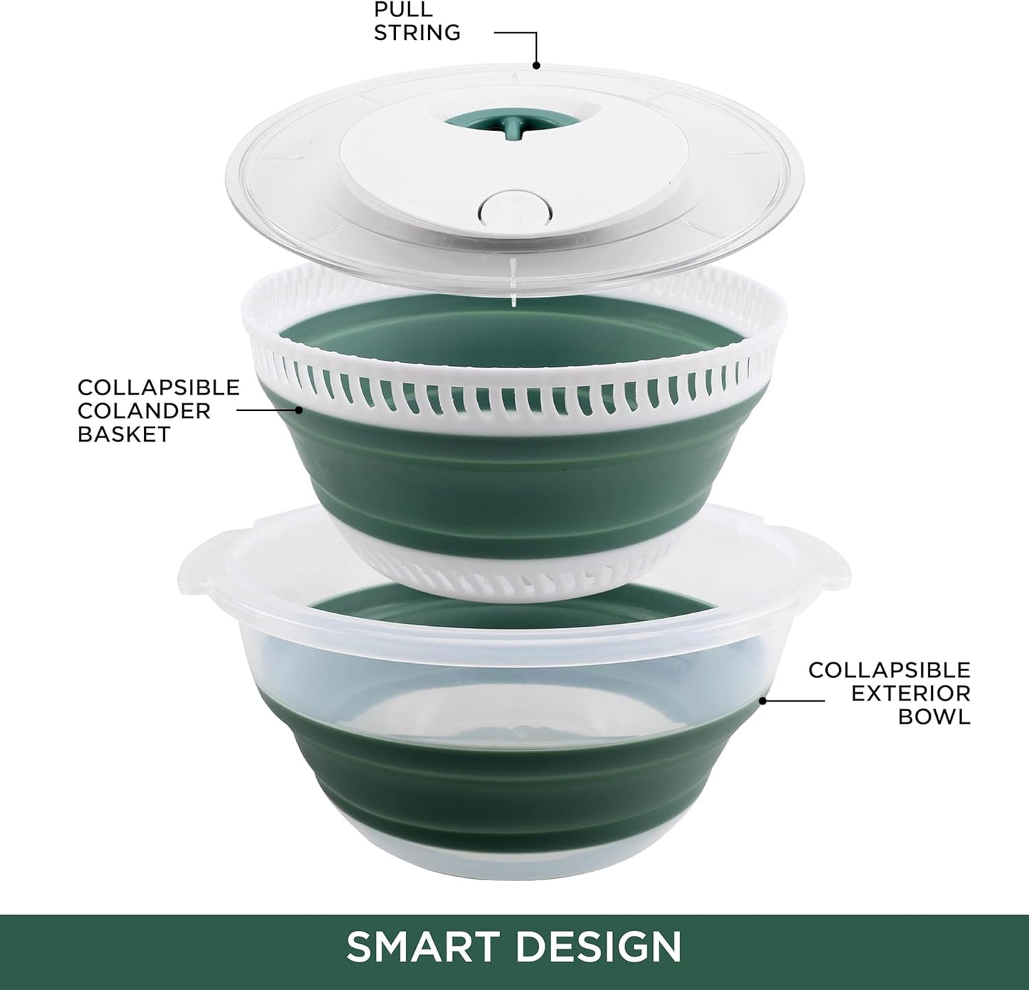 COOK WITH COLOR Collapsible Salad Spinner - 4 QT Space Saving Lettuce Dryer with Folding Collapsible Colander Great for Washing and Drying Fruit and Vegetables (Blue)