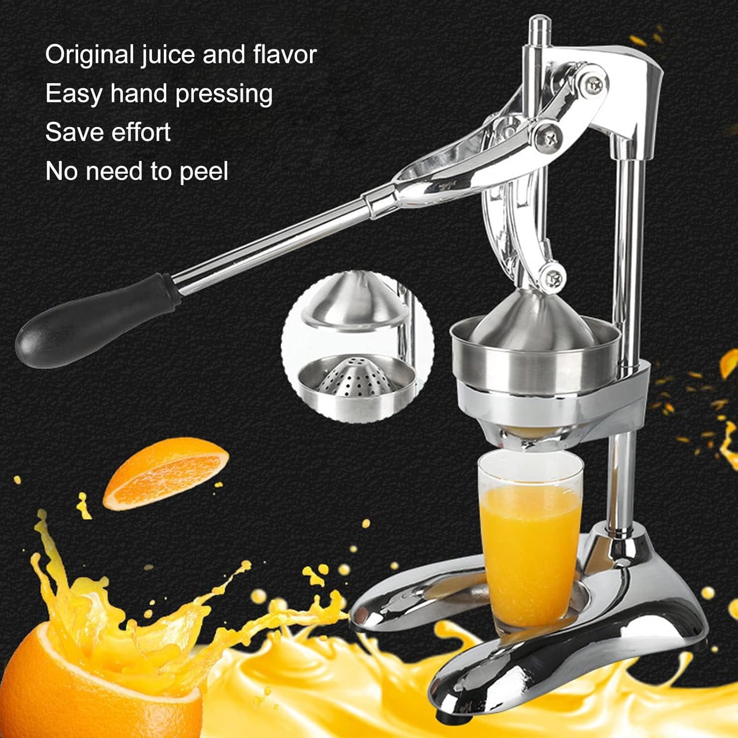Commercial Grade Manual Hand Press Fruit Squeezer, Heavy Duty Stainless Steel Citrus Lemon Orange Juicer for Home Kitchen Use, Just Pull Down Handle, Stable U Shaped Base