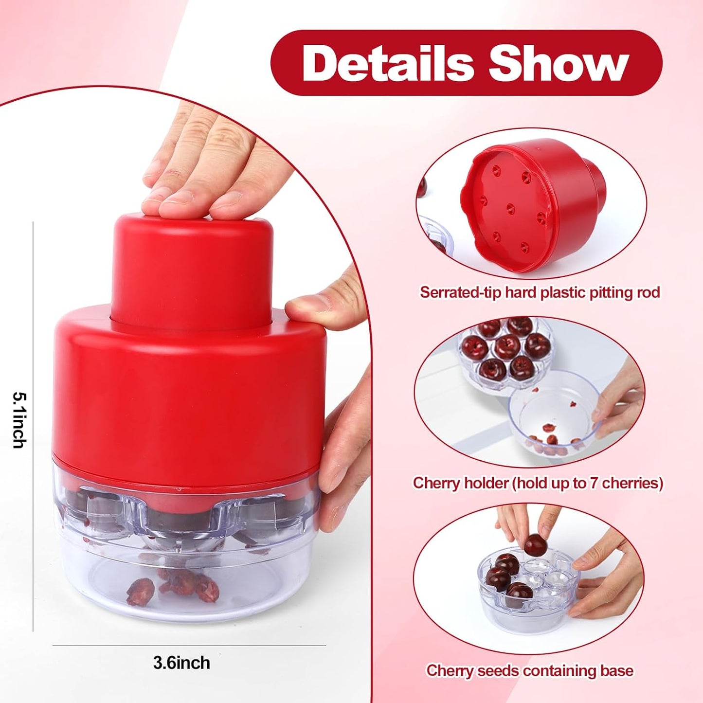 Cherry Pitter Tool 7-in-1 - Quick Clean Hands-Free Cherry Seed Remover for Baking & Canning, Dishwasher Safe Kitchen Tool for Home Cooks and Busy Moms (C)