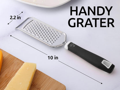 Zulay Kitchen Professional Cheese Grater Stainless Steel - Durable Rust-Proof Metal Lemon Zester Grater With Handle - Flat Handheld Grater For Cheese, Chocolate, Spices, And More - White