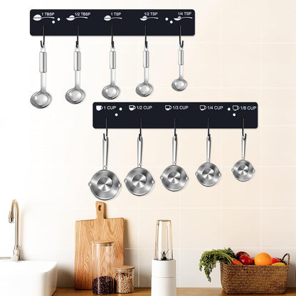 Premium Measuring Cups and Spoons Hanging Rack, Measuring Cup Organizer Rack Suitable for Kitchen Hanging Cups and Spoons, Including Screw and Adhesive Mounting, Cups and Spoons Rack 2pcs