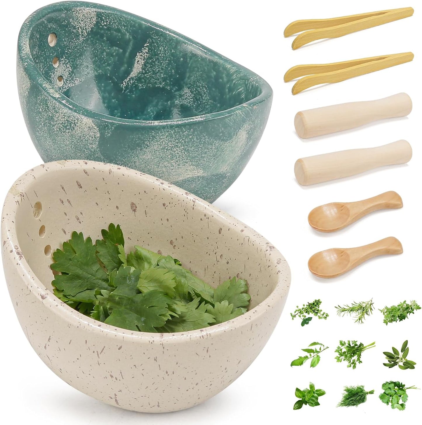 Herb Stripper Bowl, Ceramic Herb Peeling Bowl, Kitchen Herbs Leaf Stripping Tool, Pottery Herb Peeler for Kale, Thyme, Basil, Rosemary Stripper (A-Style, 1 pc)