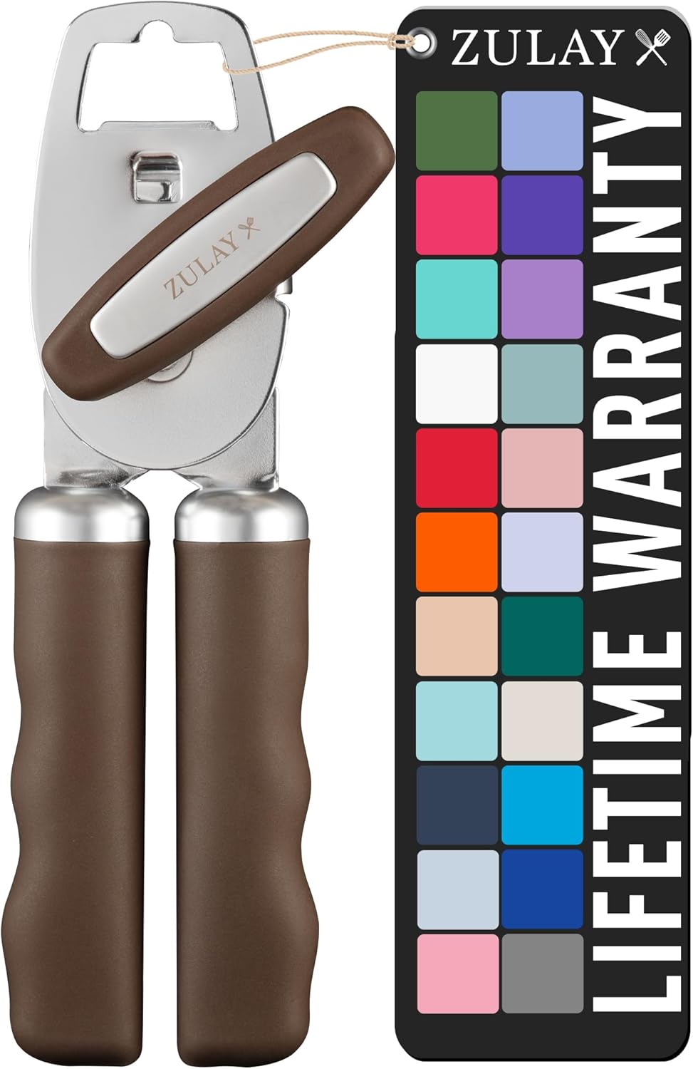 Zulay Kitchen Heavy Duty Stainless Steel Can Opener Manual with Bottle Opener - Rust Proof Manual Can Opener With Turn Knob & Comfy Soft Grip Handles - Cherry Red - Colors B