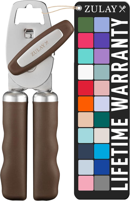 Zulay Kitchen Heavy Duty Stainless Steel Can Opener Manual with Bottle Opener - Rust Proof Manual Can Opener With Turn Knob & Comfy Soft Grip Handles - Cherry Red - Colors B