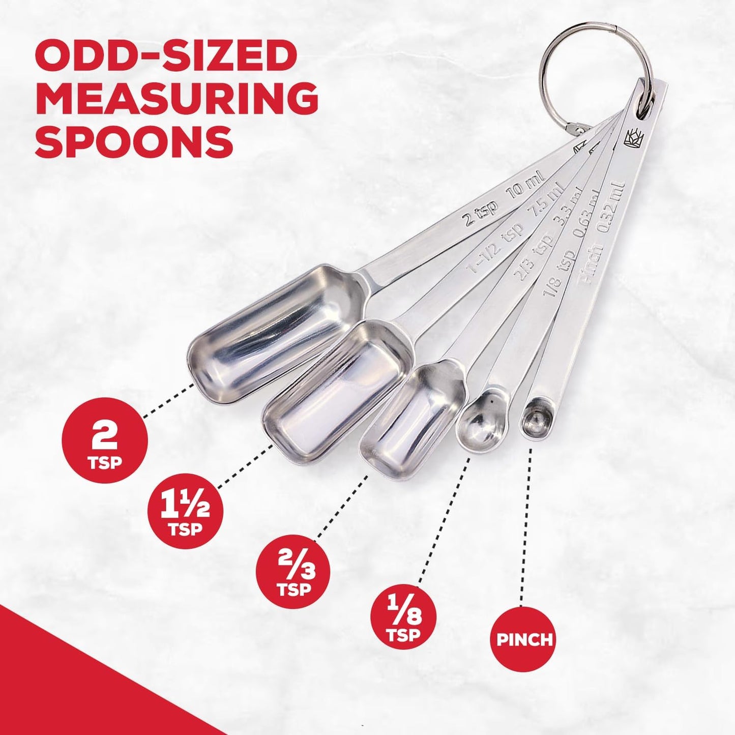 King Arthur Baking Company Odd-Sized Measuring Spoons, 18/8 Stainless Steel, 5-Piece Set, Precision Measures, For Baking And Cooking