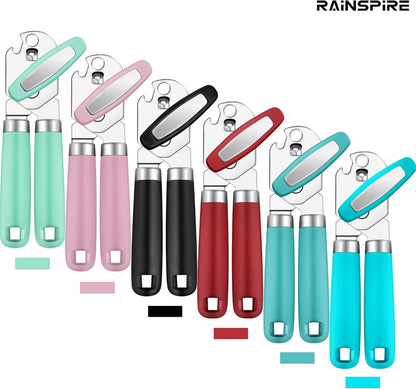 Rainspire Upgraded Can Opener Manual with Bottle Opener Smooth Edge Cut, Can Opener Heavy Duty, Comfortable Soft Handle, Built-in Bottle Opener, Black