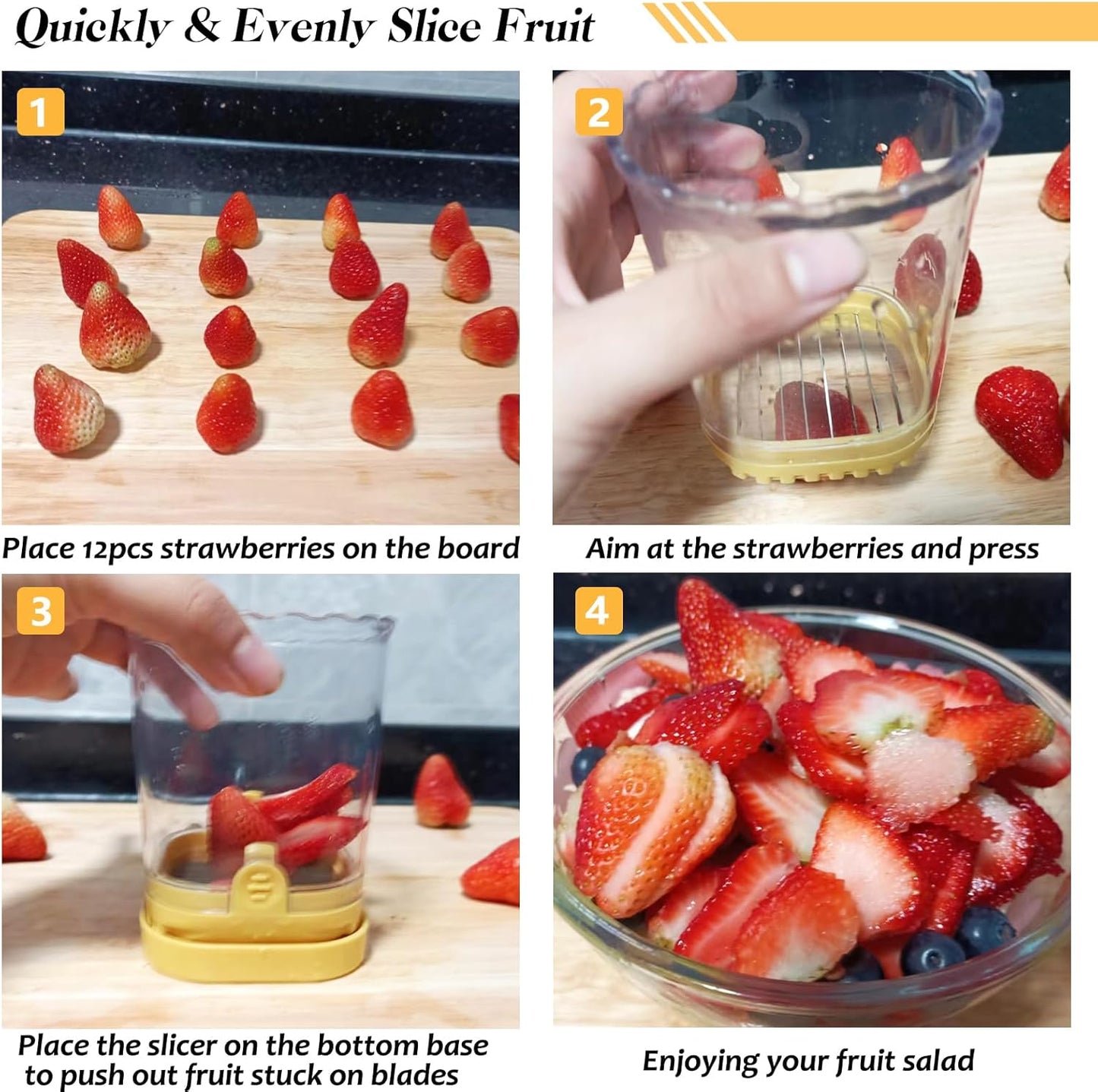 Creative Strawberry & Fruit Slicer - Detachable Cutter with Push Plate (Black)