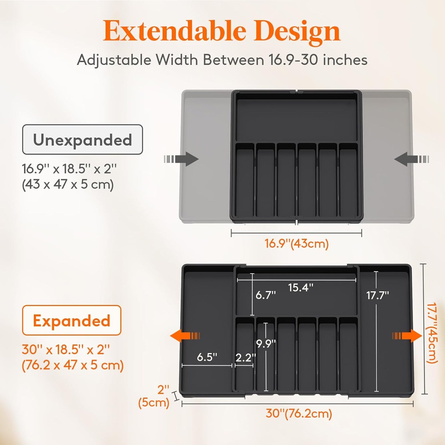 Lifewit Silverware Drawer Organizer, Expandable Utensil Tray for Kitchen, BPA Free Flatware and Cutlery Holder, Adjustable Plastic Storage for Spoons Forks Knives, 11-18 x 14", Black
