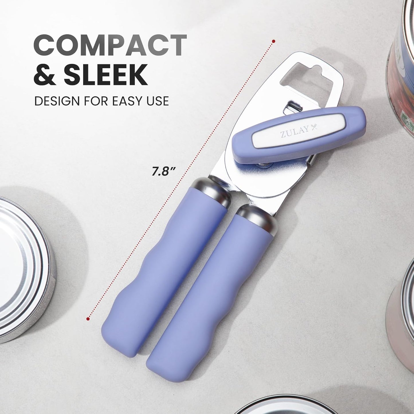 Zulay Kitchen Heavy Duty Stainless Steel Can Opener Manual with Bottle Opener - Rust Proof Manual Can Opener With Turn Knob & Comfy Soft Grip Handles - Black