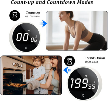 Digital Kitchen Timer - Magnetic 199-Minute Countdown Countup Timer with Large LED Display,Volume Adjustable, Visual timers for Cooking,Gym,Meeting,Classroom,Study,Work,Outdoor Activities,Black