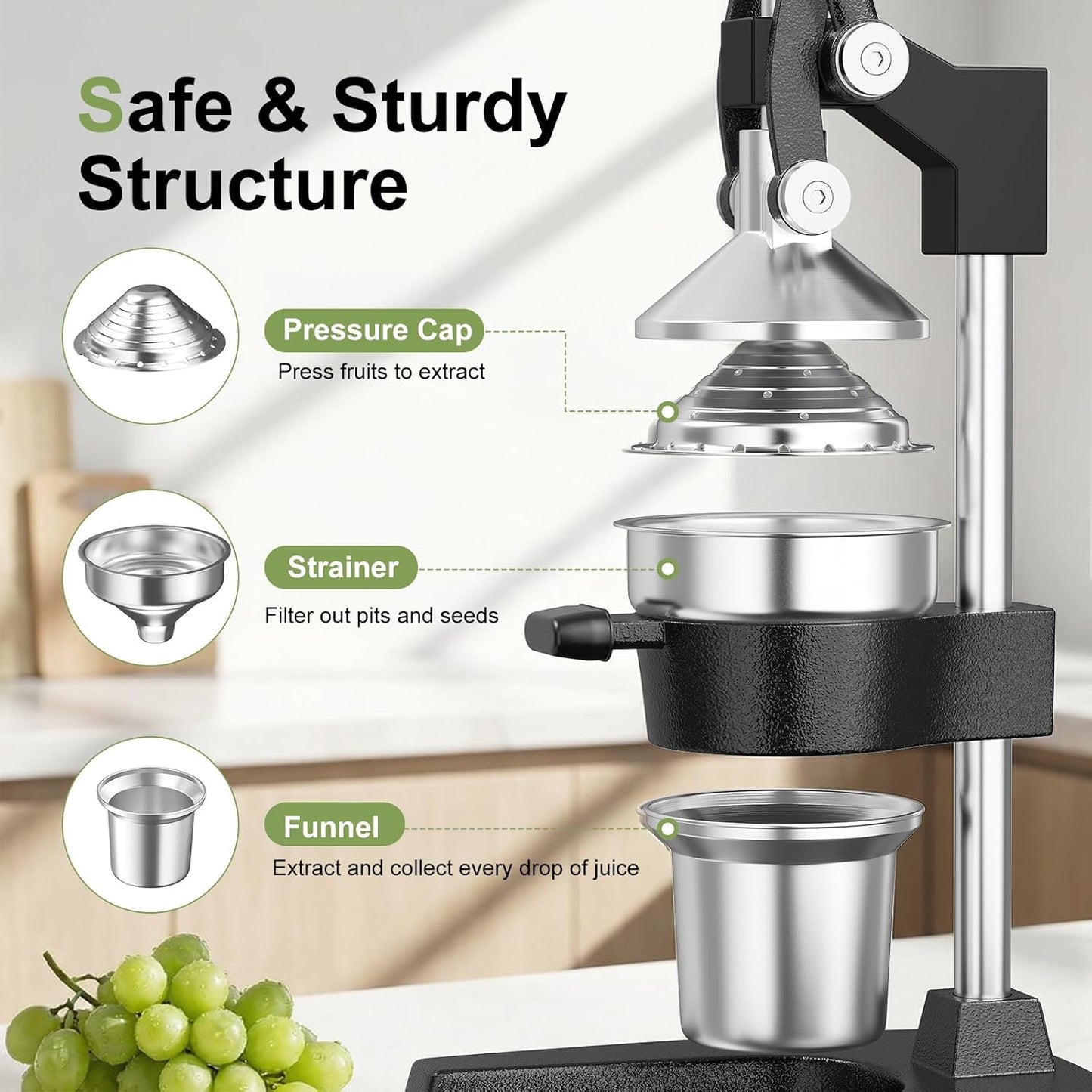 Manual Cast Iron Juicer, Commercial Hand Juicer Squeezer with Stainless Steel Cup Heavy-Duty Manual Juicer Hand Press Countertop Citrus Juice Press for Orange, Lemon, Pomegranate, Grapefruit