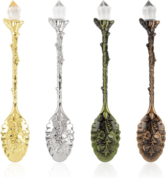AUEAR, Retro Crystal Antique Alloy Spoon Coffee Tea Dessert Mini Ice Cream Decorative Spoons Set for Home Office (10 Pack)