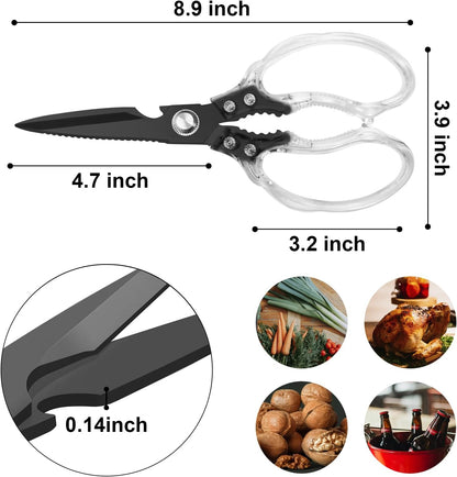 CGBE Kitchen Scissors, Multi-Purpose Kitchen Shears, Heavy Duty Dishwasher Safe Food Scissors for Chicken, Poultry, Fish, Meat & Herbs with Non-Slip Grips - Sliver