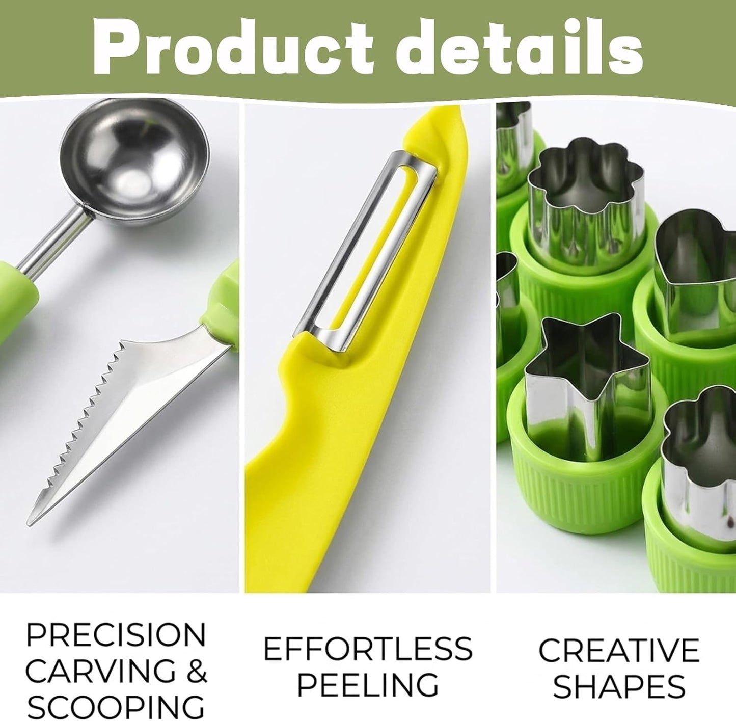 Melon Baller Scoop Set,15-Piece Fruit Cutter Shapes Kit with Melon Baller,Stainless Steel and PP Material for Fruit Carving and Kitchen Use,Durable Fruit Shape Cutters for Professional and Home Chefs