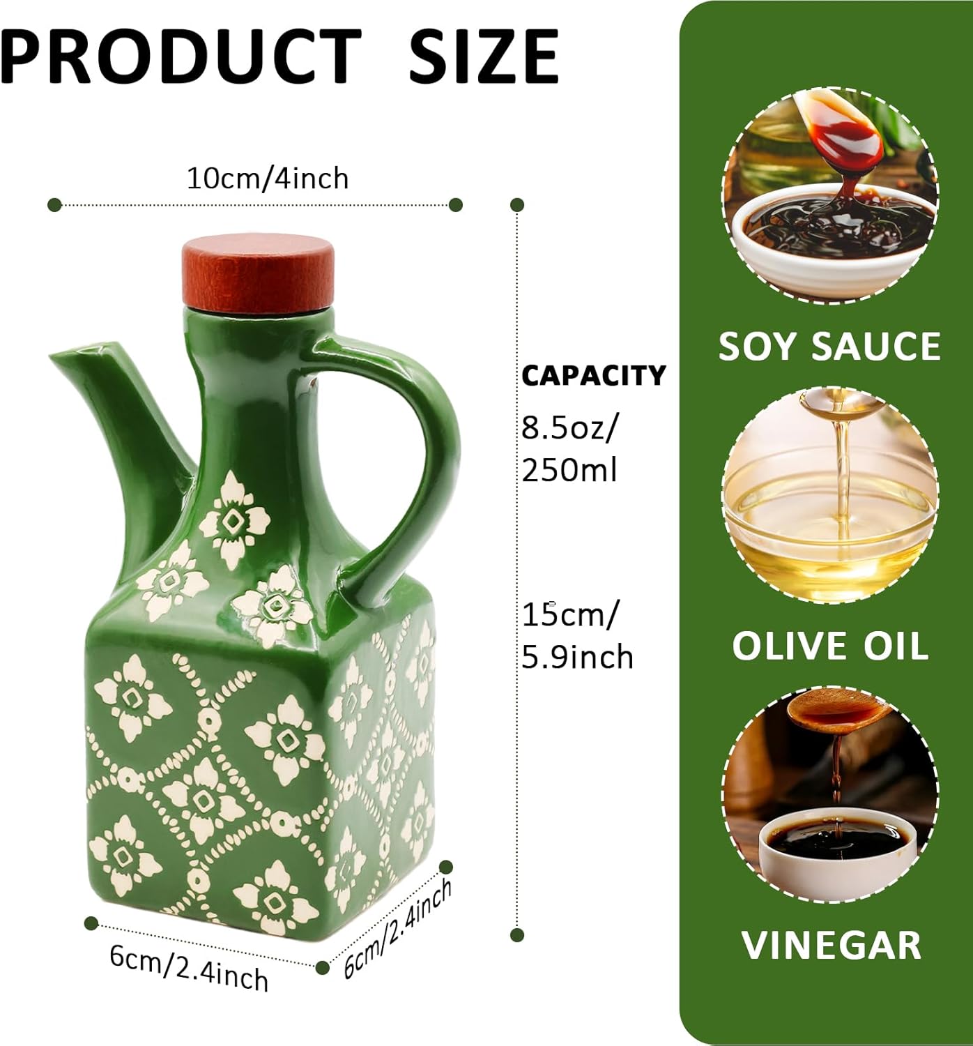 Olive Oil Dispenser Bottle Ceramic，8.5 Oz Decoration Oil Dispenser for Kitchen，Leakproof Oil And Vinegar Container with Handle，Italian Cooking Oil Cruet，Easy Pour (Blue)