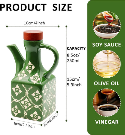 Olive Oil Dispenser Bottle Ceramic，8.5 Oz Decoration Oil Dispenser for Kitchen，Leakproof Oil And Vinegar Container with Handle，Italian Cooking Oil Cruet，Easy Pour (Blue)