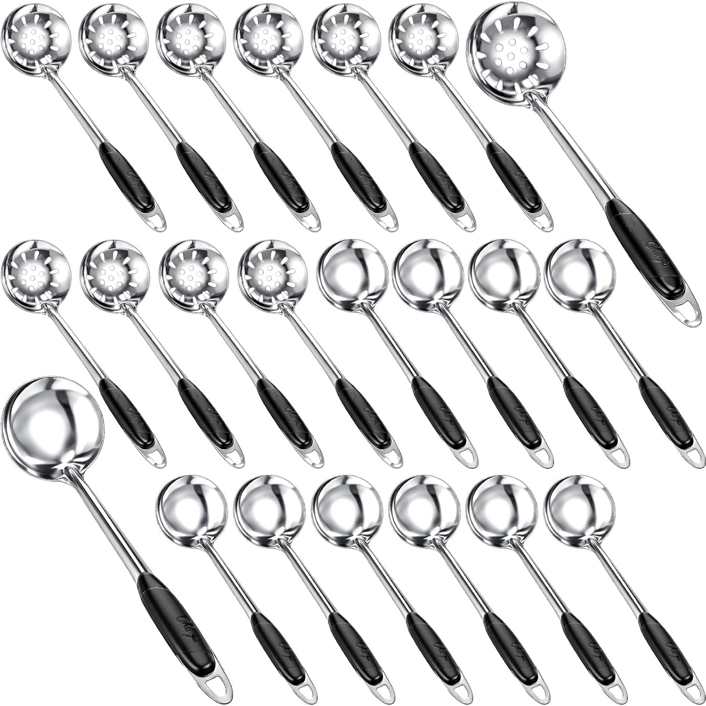 SiliFine 24 Pcs Portion Control Serving Spoons Solid and Slotted Stainless Steel Ladle Spoon 3oz Portion Scoops Cups for Kitchen Cooking Food Serving Utensils Set for Parties Buffets Home Hotels