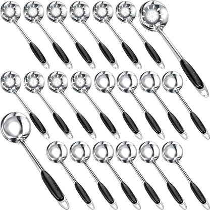 SiliFine 24 Pcs Portion Control Serving Spoons Solid and Slotted Stainless Steel Ladle Spoon 3oz Portion Scoops Cups for Kitchen Cooking Food Serving Utensils Set for Parties Buffets Home Hotels