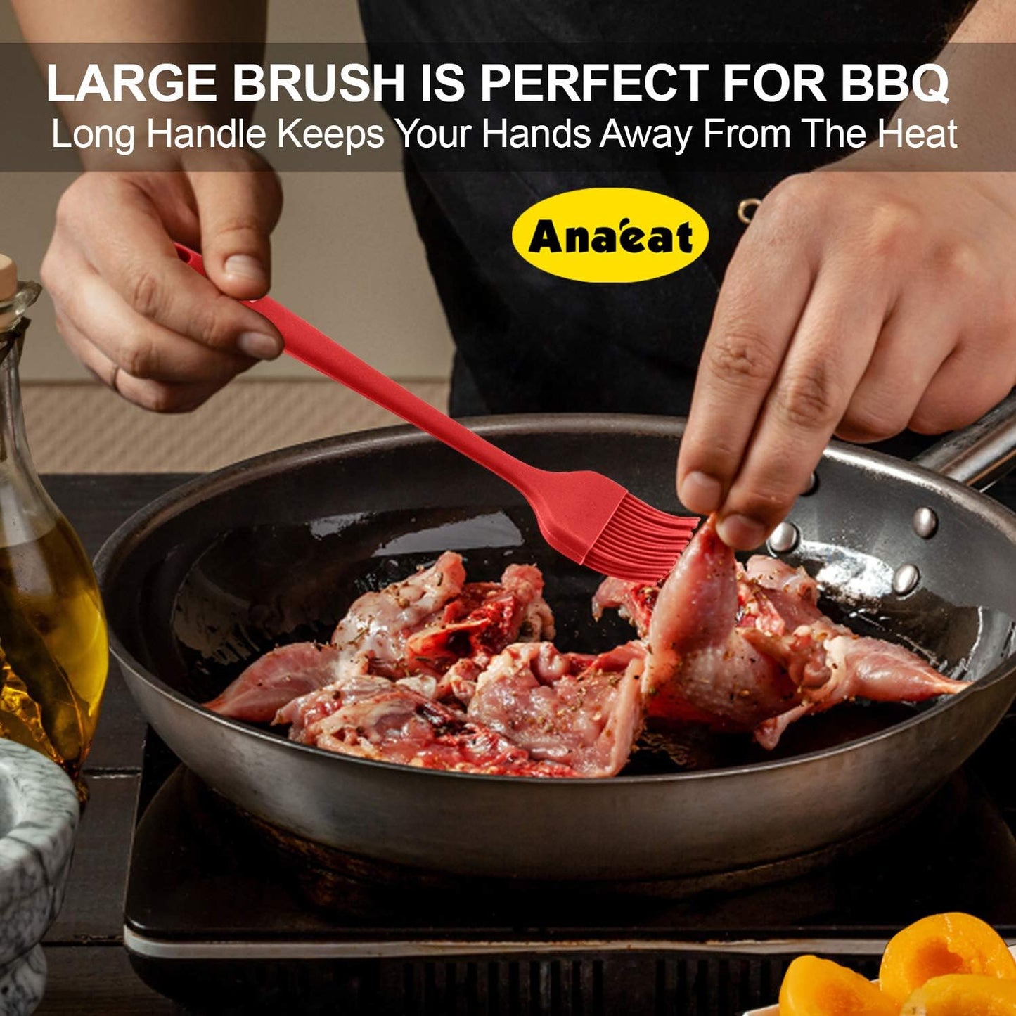 Anaeat 2 Pack Silicone Basting Pastry Brushes - Heat Resistant Brush with Soft Bristles, Hygienic One-Pieces Design, Marinade Brush Great in Baking for Spreading Oil Butter Sauce BBQ Grill (Black)