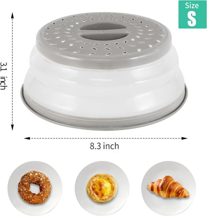 3 Pack Collapsible Microwave Food Covers, Splatter Guard,Vented Microwave Lid for Food, BPA free TPR, Dishwasher safe,Gray，Large, Medium, Small