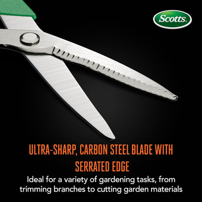 Scotts 8 in. All-Purpose Steel Garden Utility Shears with Serrated Blades – Comfort Grip Yard and Garden Scissors for Pruning Plants, Flowers, and Herbs