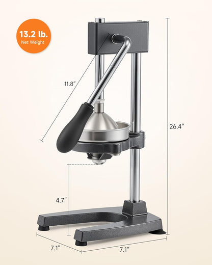 CO-Z Manual Citrus Juicer, Commercial Grade Cast Iron Orange Juicer, Professional Heavy Duty Juice Press with Removable Strainer, Manual Juice Extractor for Orange Lemon Pomegranate Citrus, Black
