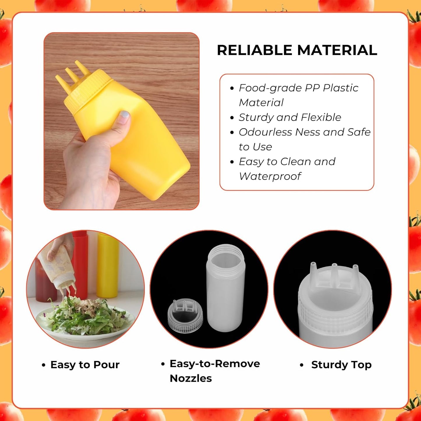 beyonday 3pcs Seasoning Squeeze Bottles, 3 Hole Ketchup Mustard Dressing Squeeze Squirt Bottles, Salad Sauce Condiment Cream Squeeze Bottles for Kitchen Restaurant Bakery (24oz, Multicolor)