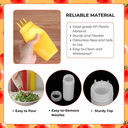 beyonday 3pcs Seasoning Squeeze Bottles, 3 Hole Ketchup Mustard Dressing Squeeze Squirt Bottles, Salad Sauce Condiment Cream Squeeze Bottles for Kitchen Restaurant Bakery (24oz, Multicolor)