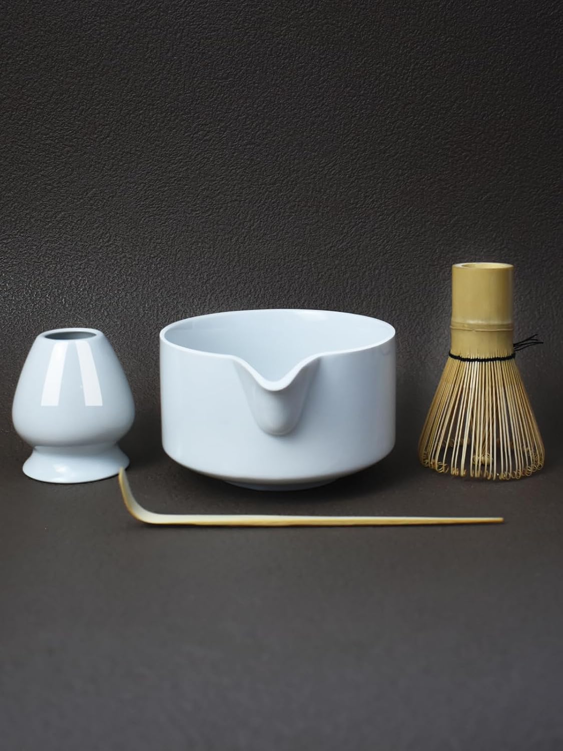 Artcome 4 Pcs Complete Matcha Ceremony Kit - Japanese Bowl With Pouring Spout, Whisk, Holder, Scoop - Tea Set for Making Usucha, Koicha and Latte (Green)