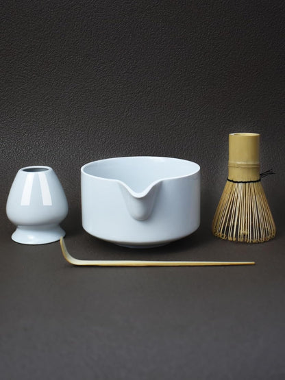 Artcome 4 Pcs Complete Matcha Ceremony Kit - Japanese Bowl With Pouring Spout, Whisk, Holder, Scoop - Tea Set for Making Usucha, Koicha and Latte (Green)