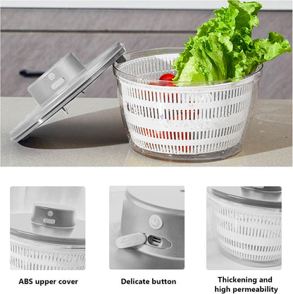 Electric Salad Spinner,6L Large Capacity Automatic Vegetables Fruit Washer Dryer Drainer Strainer,USB Charge Lettuce Spinner Cleaner with 350 ml Squeeze Bottle for Home Kitchen
