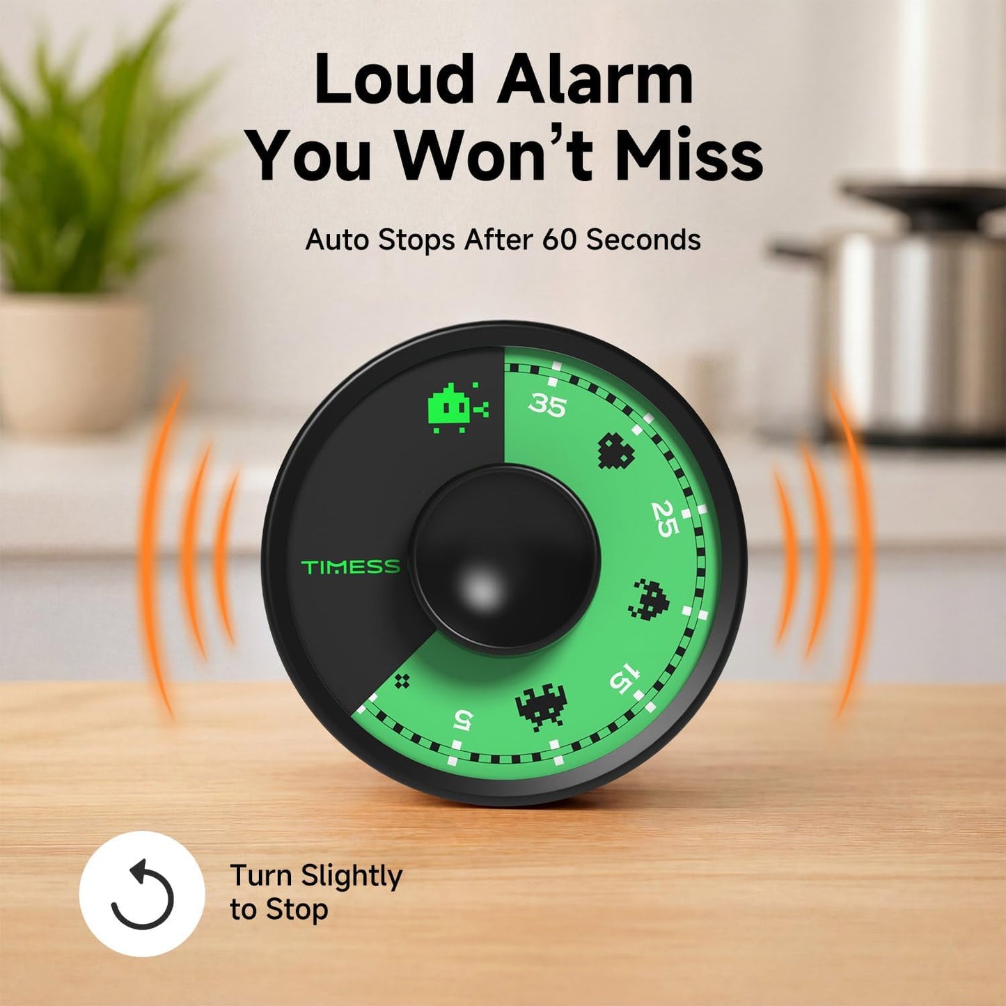 60-Minute Visual Timer, Twist to Set, Loud Battery-Powered Alarm, High-Visibility Rotary Countdown Dial for Kitchen, Work, Study & Time Management (Orange)
