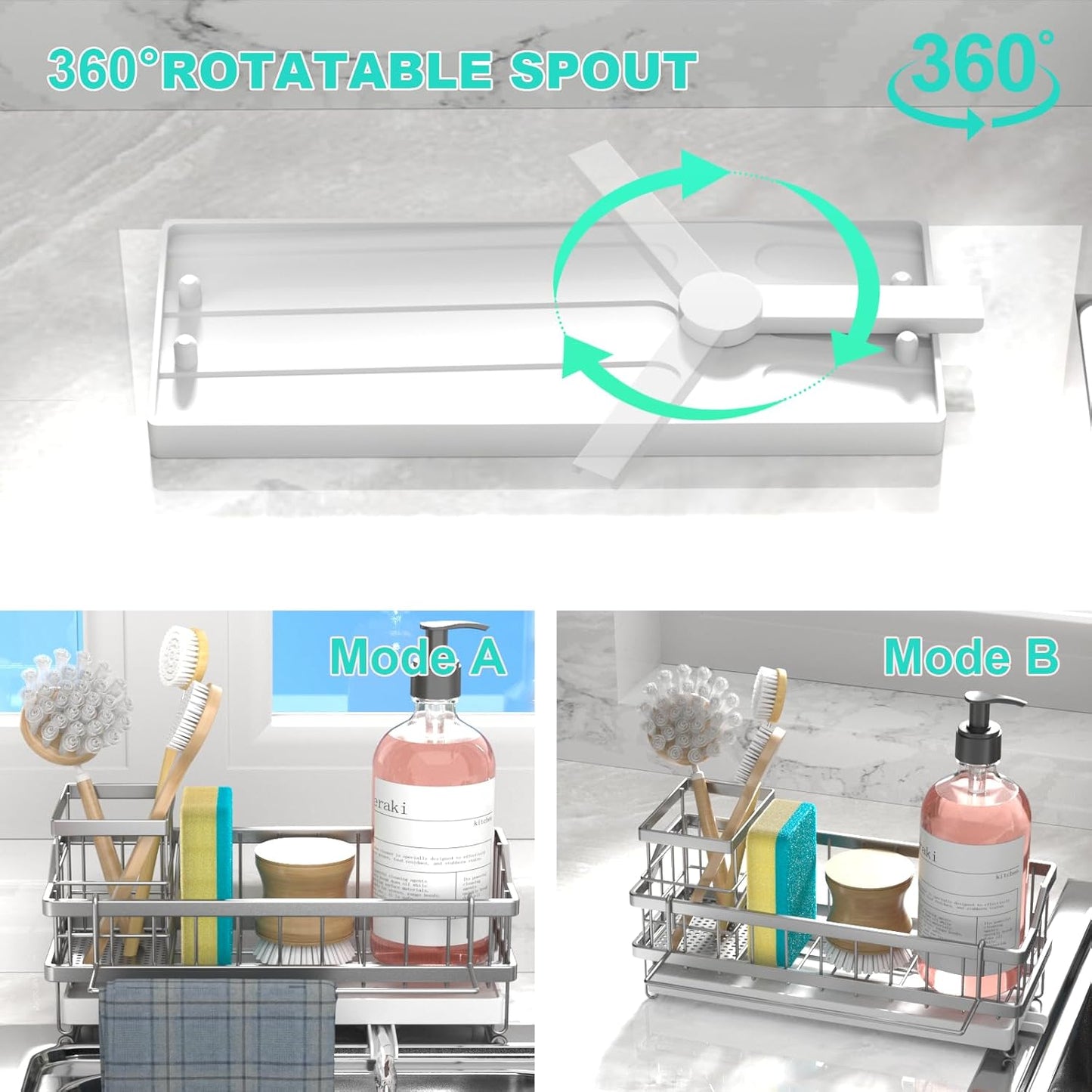 Sponge Holder for Kitchen Sink - Countertop Rustproof Stainless Steel, Kitchen Gadgets Accessories, Sink Caddy