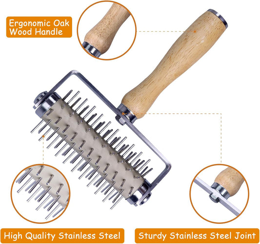 Stainless Steel Pizza Docker, Pizza Dough Docker with Wooden Handle, Pizza Roller with Spikes, Roller Docker, Pizza Hole Puncher, Dough perforator, Pastry, Cookie, Bread, Crust, Baking Dough Piercer