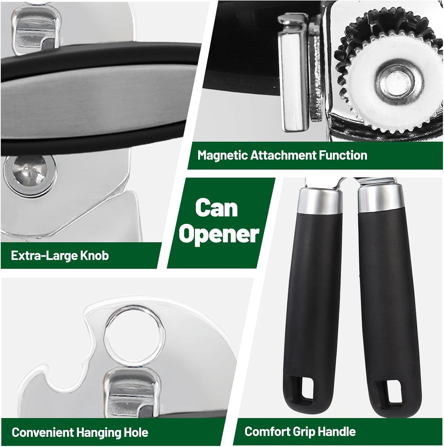 Can Opener Multifunction Manual Can Opener Features Black Stainless Steel Construction Open Can Beer Bottle with Magnetic Function for Daily Kitchen Use Seniors and Arthritis Hands