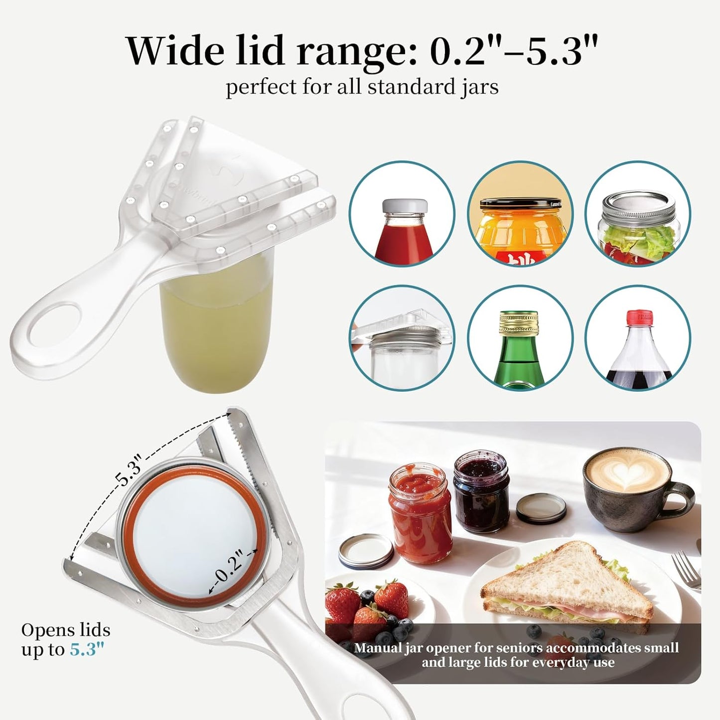 Jar Opener for Weak Hands & Seniors with Arthritis – Easy Twist-Off Lid & Bottle Opener – Ergonomic Non-Slip Handle, Unique Kitchen Gadget & Ideal Christmas Gift for Elderly, Women & Men (Gray)
