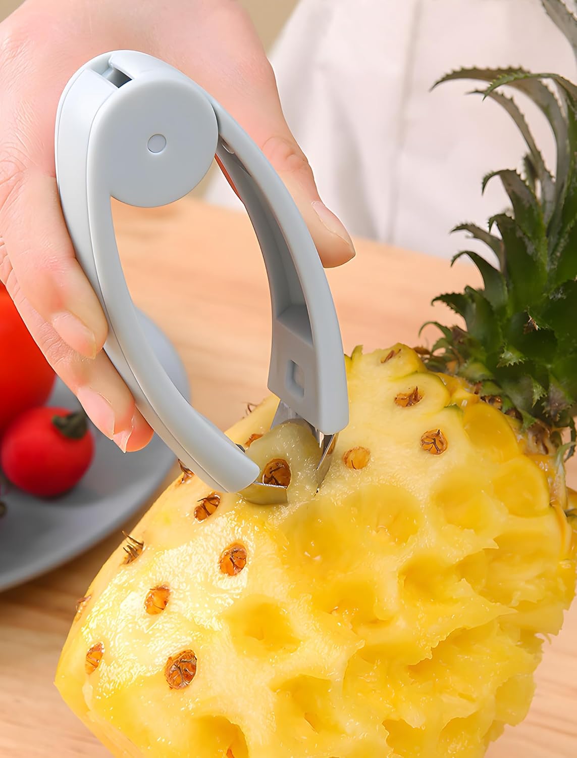 1 Pack Stainless Steel Fruit and Vegetable Huller and Corer, Stem Remover and Peeler Clip Tool for Strawberry, Tomato, Potato, Carrot, Pineapple, Portable Kitchen Gadget, Blue