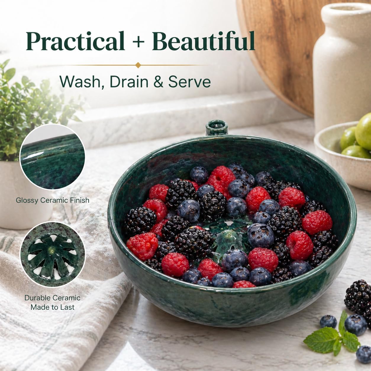 Self-Spinning Berry Washing Bowl – Automatic Fruit & Vegetable Washer, Quick Spin Basket for Berries, Grapes & Small Produce, Multipurpose Kitchen Colander