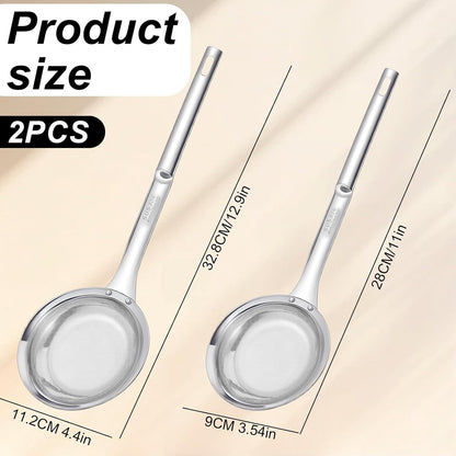 Stainless Steel Fine Mesh Skimmer Spoon, Fine Mesh Fat Skimmer Spoon, Colander Strainer, Oil Filter Food Strainer for Cooking Oil, Grease Foam, Food Vegetable Hot Pot (2 Pack, Large+small)