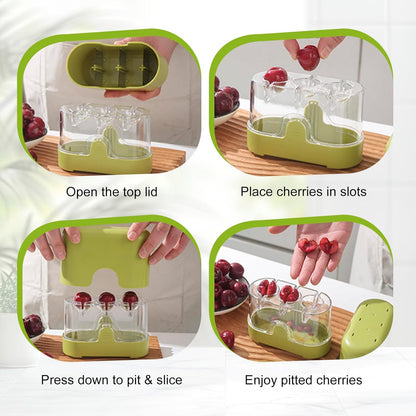 3-in-1 Cherry Pitter and Slicer, Manual Cherry Core Remover Tool Cuts Cherries in Half, for Kitchen Baking Making Cherry Jam Saving Time & Effort(Red)
